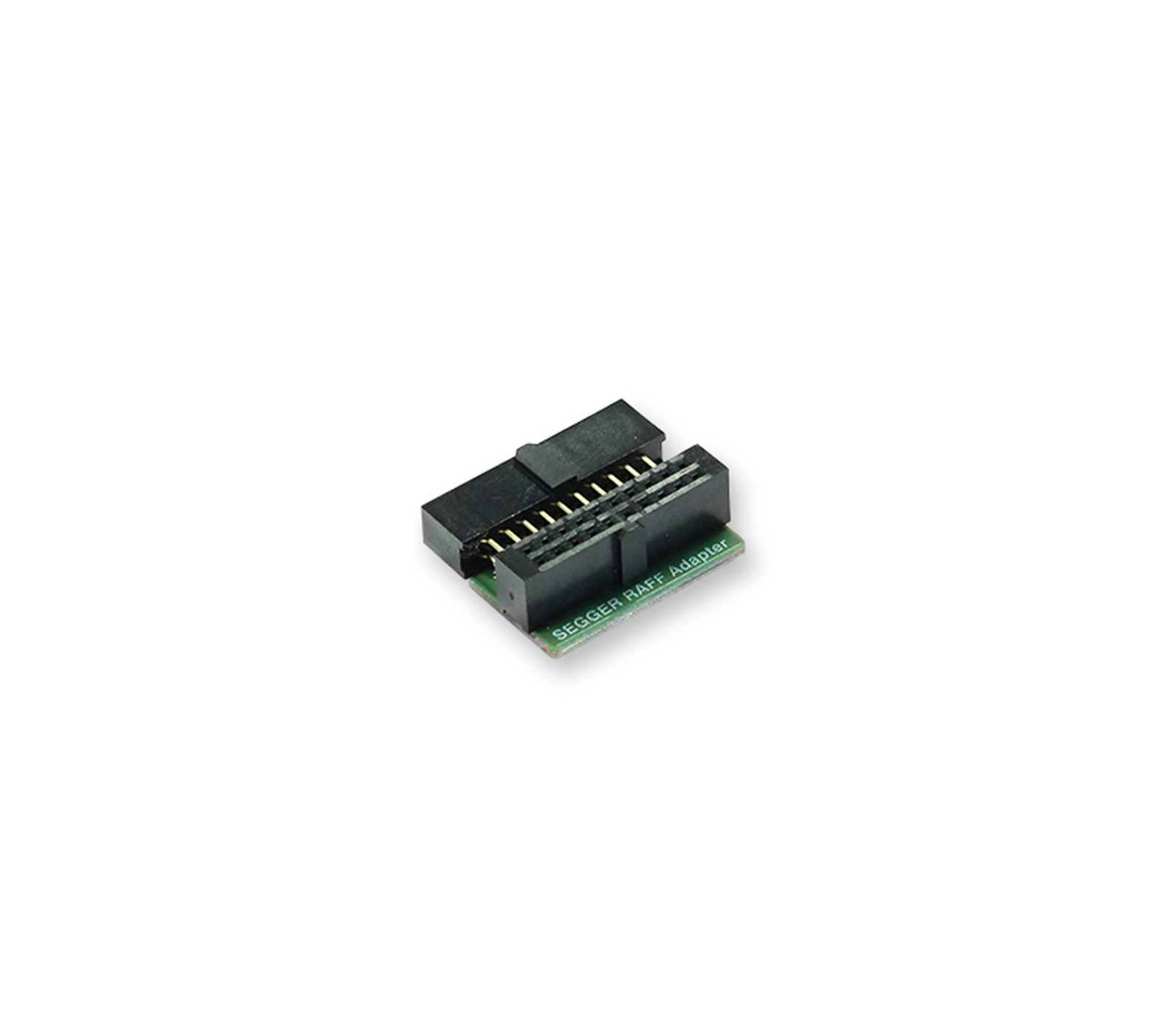 A small electronic adapter with two rectangular connectors on one side and multiple metallic pins on the other. It appears to be a SEGGER RAFF adapter, typically used for programming or debugging embedded systems. The background is plain white.